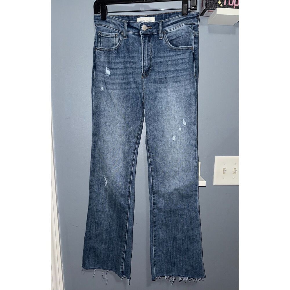 Risen Jeans - Straight Leg, Raw Hem, High Rise, Medium Wash - Size 5/27 | Luxury